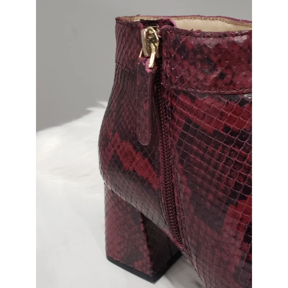 NEW SIZE 5 Kate Spade Adalyn Ankle Booties Burgundy Snakeskin Block Heel Red